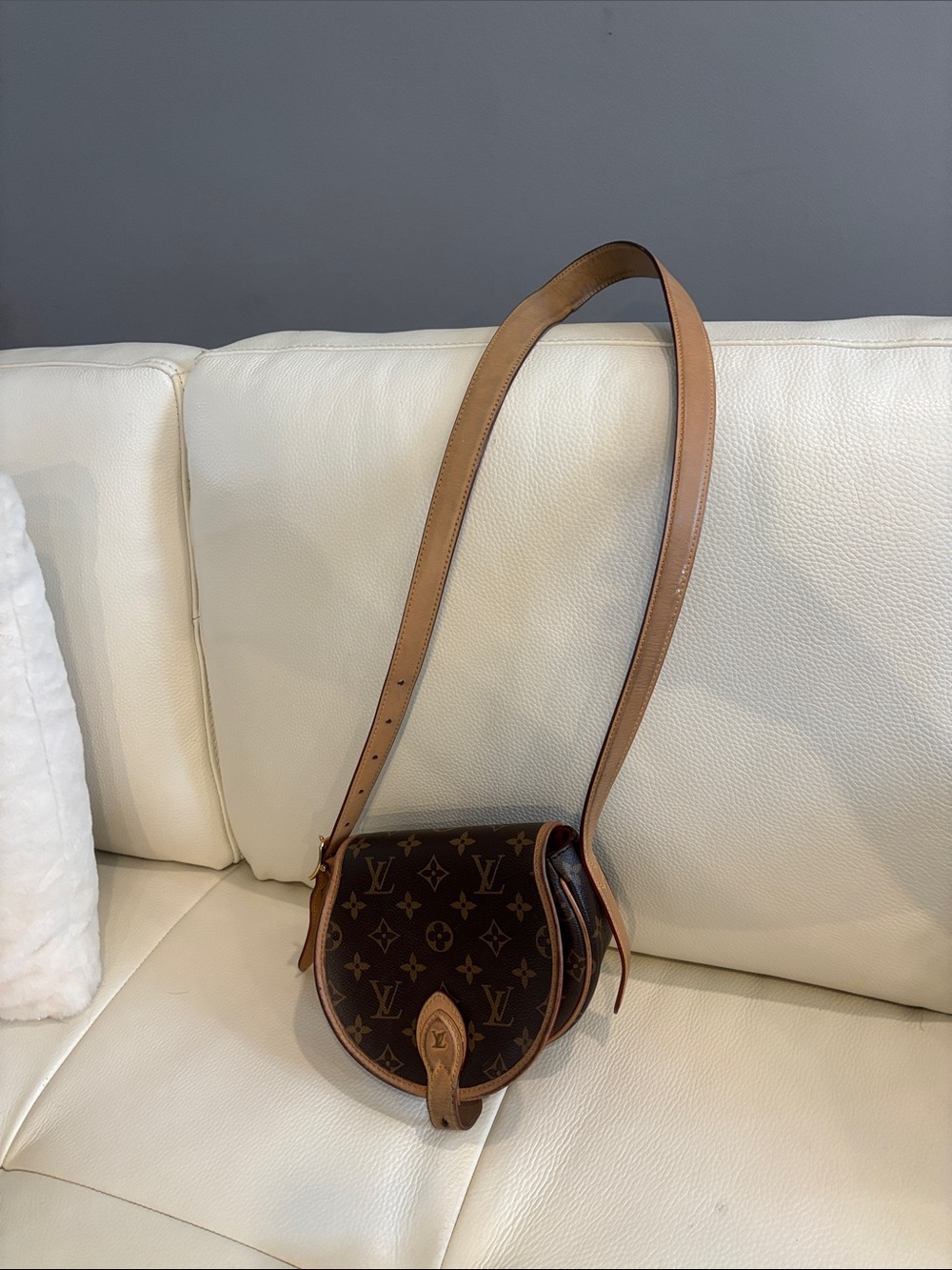 Louis Vuitton Brown Monogram Crossbody Saddle Bag with Natural Trim
